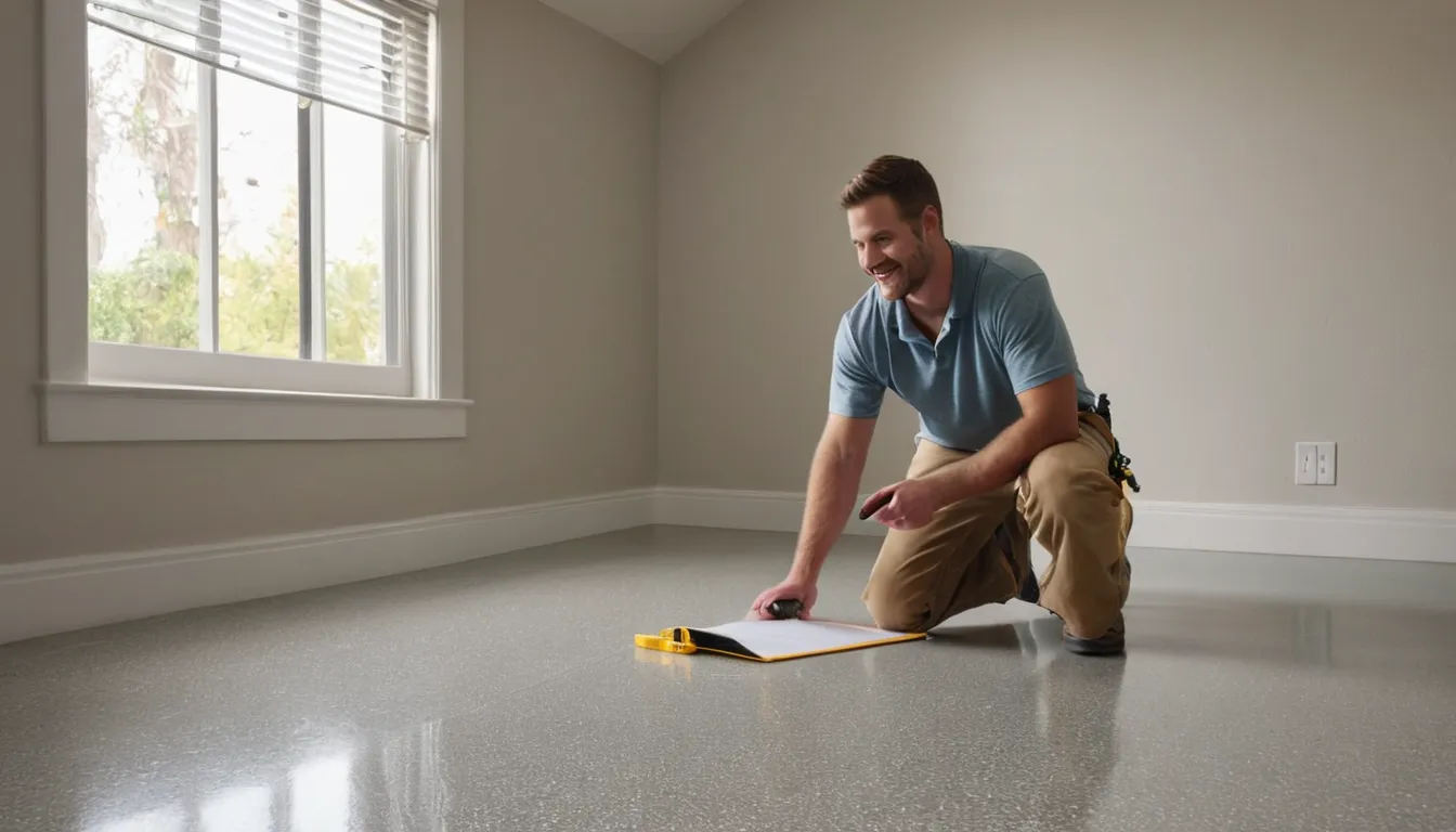 Concrete basement floor with a fresh gray flake coating in a home near Hampstead