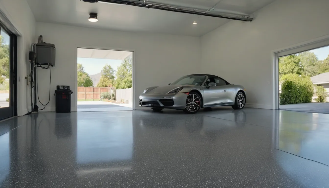 A freshly coated epoxy garage floor in a Hampstead home